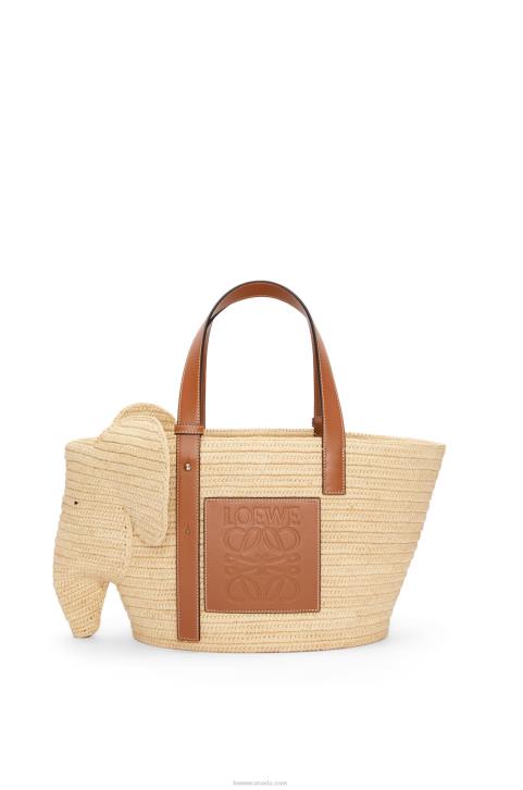 Loewe Elephant basket bag in raffia and calfskin 688V80 Women Natural/Tan