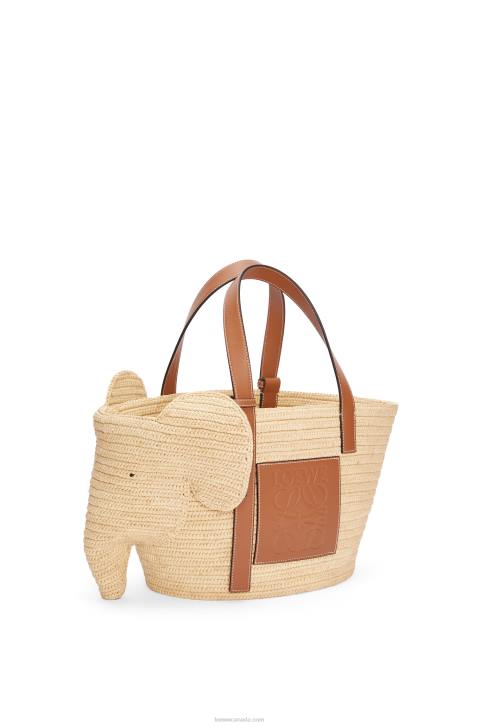 Loewe Elephant basket bag in raffia and calfskin 688V80 Women Natural/Tan
