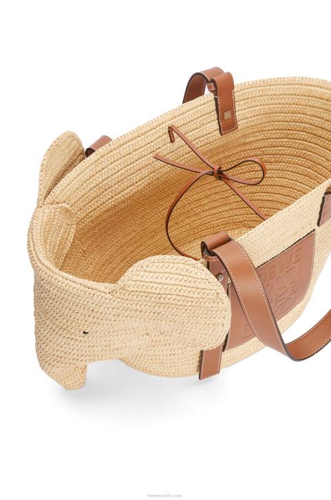 Loewe Elephant basket bag in raffia and calfskin 688V80 Women Natural/Tan