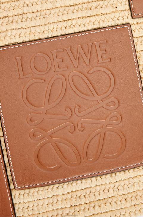 Loewe Elephant basket bag in raffia and calfskin 688V80 Women Natural/Tan