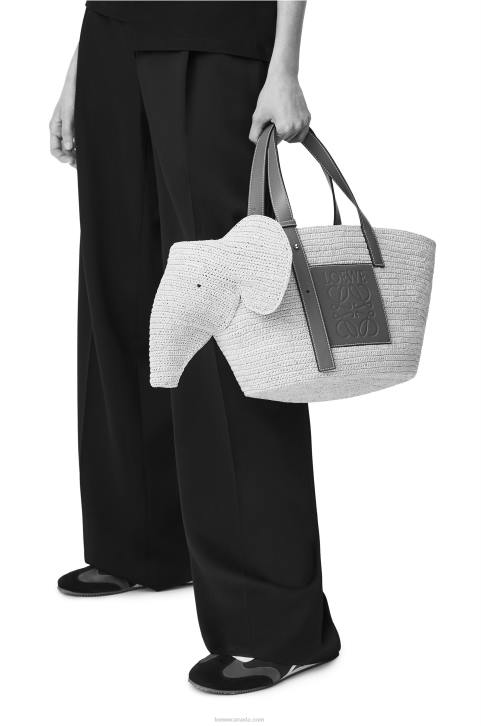 Loewe Elephant basket bag in raffia and calfskin 688V80 Women Natural/Tan