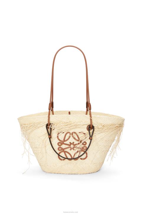 Loewe Frayed Anagram basket bag in iraca palm and calfskin 688V54 Women Natural/Tan