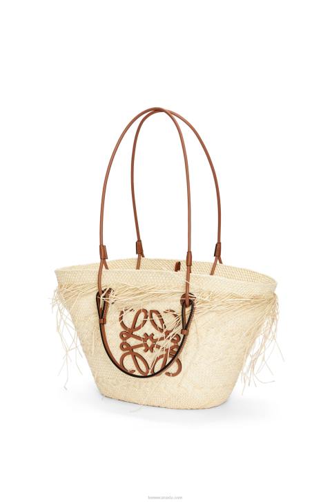 Loewe Frayed Anagram basket bag in iraca palm and calfskin 688V54 Women Natural/Tan