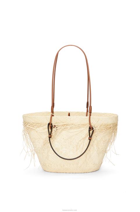 Loewe Frayed Anagram basket bag in iraca palm and calfskin 688V54 Women Natural/Tan