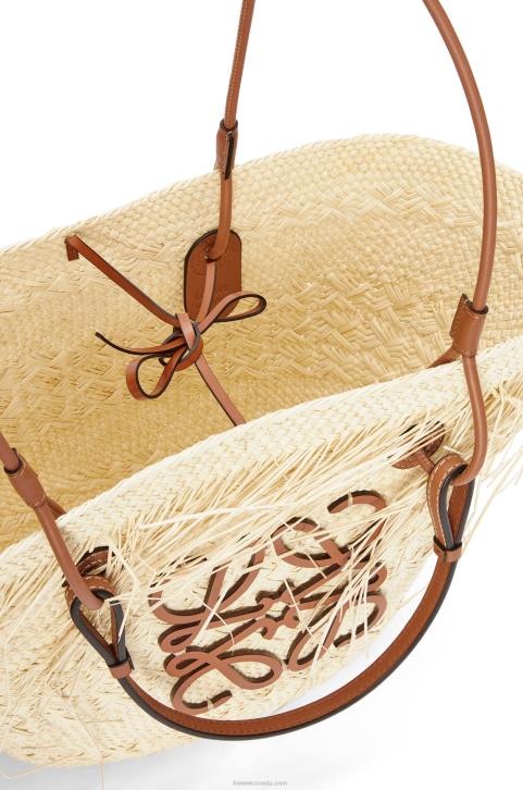 Loewe Frayed Anagram basket bag in iraca palm and calfskin 688V54 Women Natural/Tan