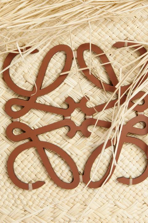 Loewe Frayed Anagram basket bag in iraca palm and calfskin 688V54 Women Natural/Tan