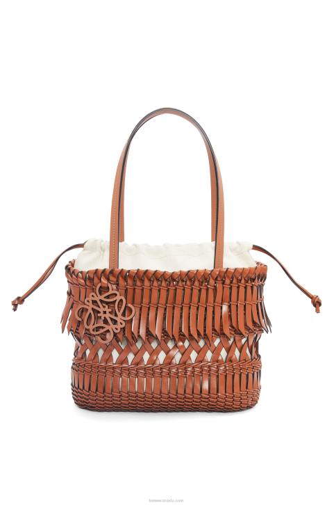 Loewe Fringe Square Basket bag in calfskin 688V90 Women Tan