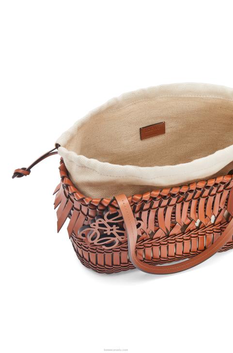 Loewe Fringe Square Basket bag in calfskin 688V90 Women Tan