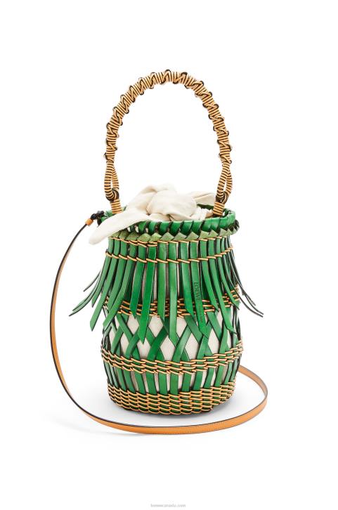 Loewe Fringes Bucket bag in calfskin 688V184 Women Green/Honey