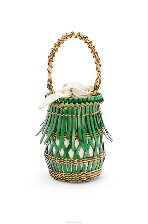 Loewe Fringes Bucket bag in calfskin 688V184 Women Green/Honey
