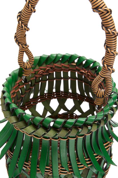 Loewe Fringes Bucket bag in calfskin 688V184 Women Green/Honey