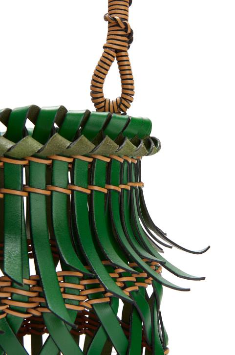 Loewe Fringes Bucket bag in calfskin 688V184 Women Green/Honey