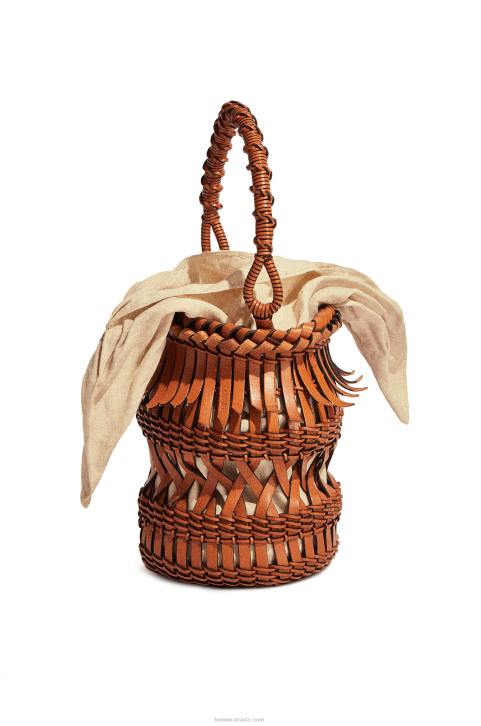 Loewe Fringes Bucket bag in calfskin 688V185 Women Tan