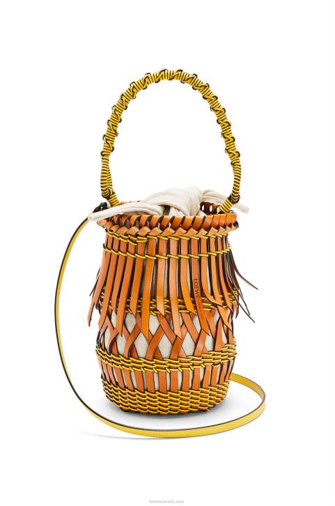 Loewe Fringes Bucket bag in calfskin 688V186 Women Tan/Yellow