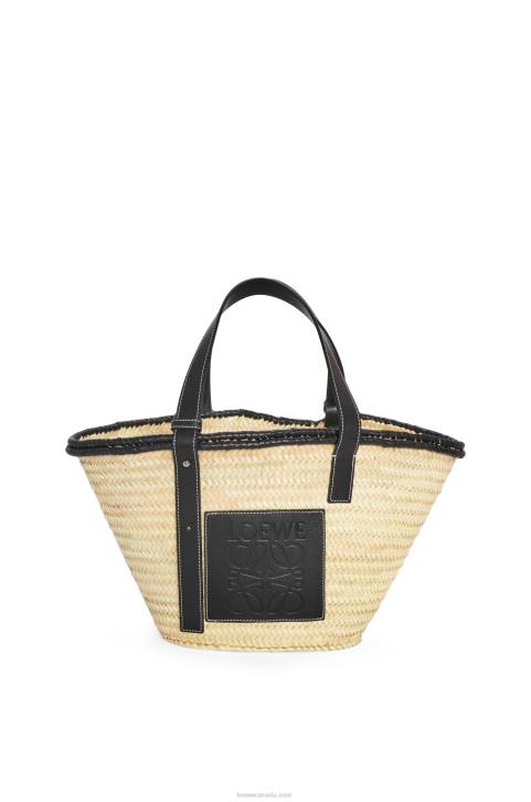 Loewe Inlay Basket bag in palm leaf and calfskin 688V27 Women Natural/Black
