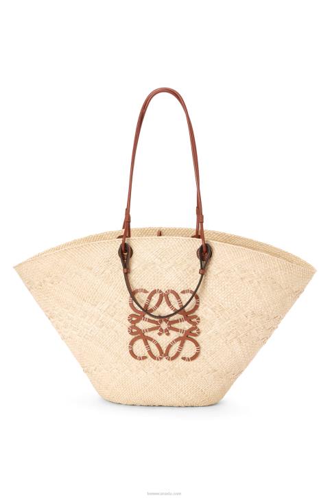 Loewe Large Anagram Basket bag in iraca palm and calfskin 688V17 Women Natural/Tan