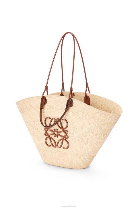Loewe Large Anagram Basket bag in iraca palm and calfskin 688V17 Women Natural/Tan