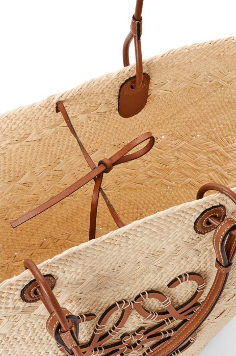 Loewe Large Anagram Basket bag in iraca palm and calfskin 688V17 Women Natural/Tan