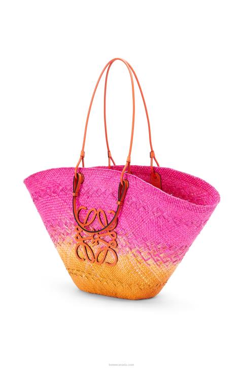 Loewe Large Anagram Basket bag in iraca palm and calfskin 688V84 Women Fuchsia/Orange