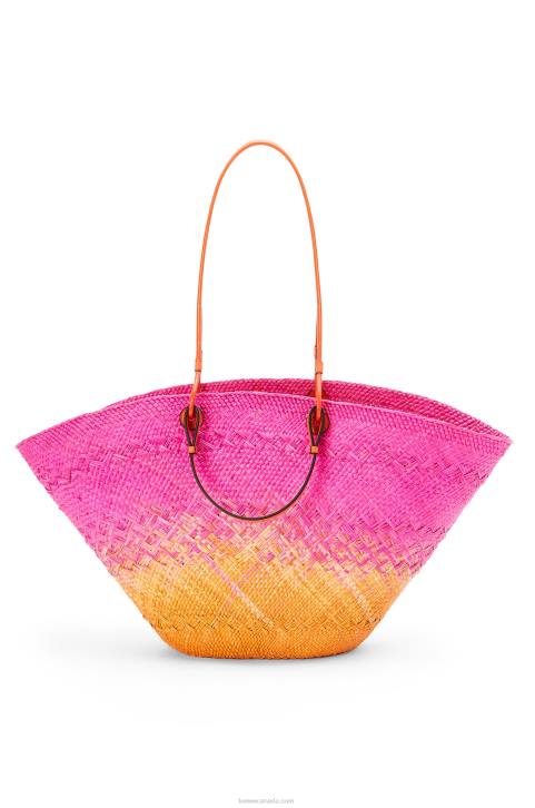 Loewe Large Anagram Basket bag in iraca palm and calfskin 688V84 Women Fuchsia/Orange