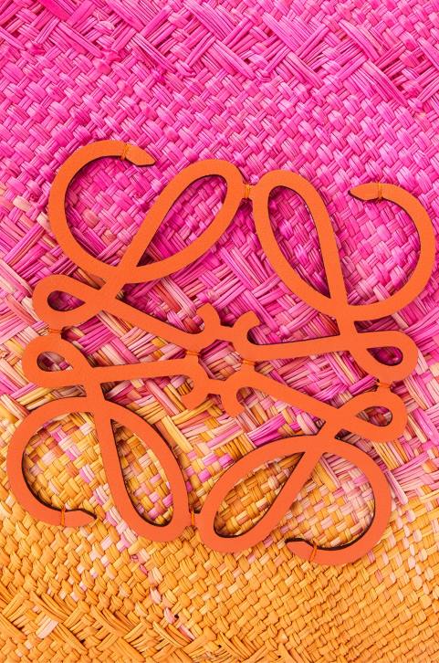 Loewe Large Anagram Basket bag in iraca palm and calfskin 688V84 Women Fuchsia/Orange