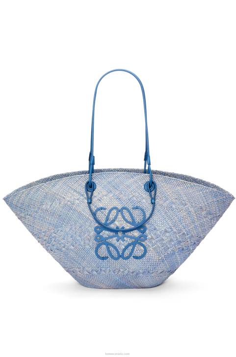 Loewe Large Anagram basket bag in iraca palm and calfskin 688V2 Women Denim Blue