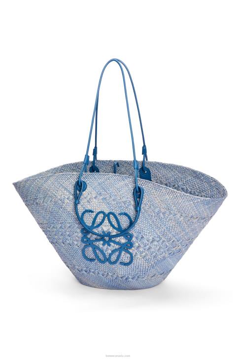 Loewe Large Anagram basket bag in iraca palm and calfskin 688V2 Women Denim Blue