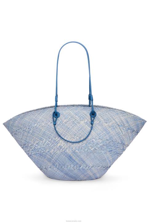Loewe Large Anagram basket bag in iraca palm and calfskin 688V2 Women Denim Blue