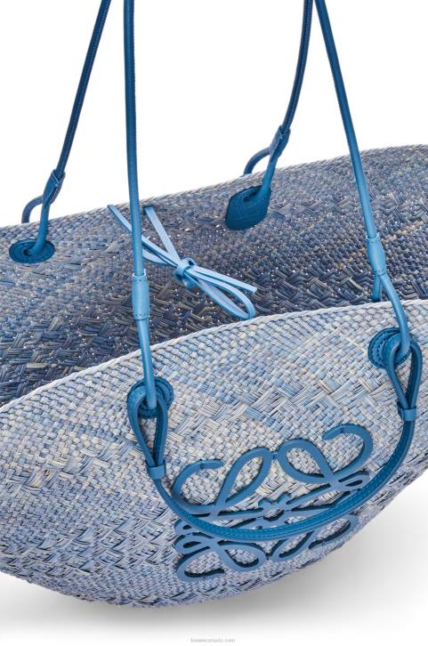 Loewe Large Anagram basket bag in iraca palm and calfskin 688V2 Women Denim Blue