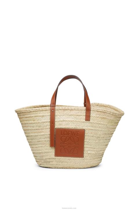 Loewe Large Basket bag in palm leaf and calfskin 688V37 Women Natural/Tan