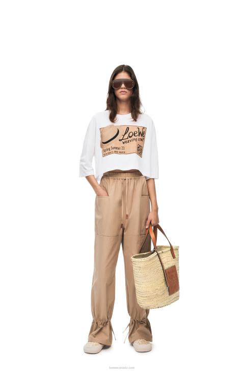 Loewe Large Basket bag in palm leaf and calfskin 688V37 Women Natural/Tan