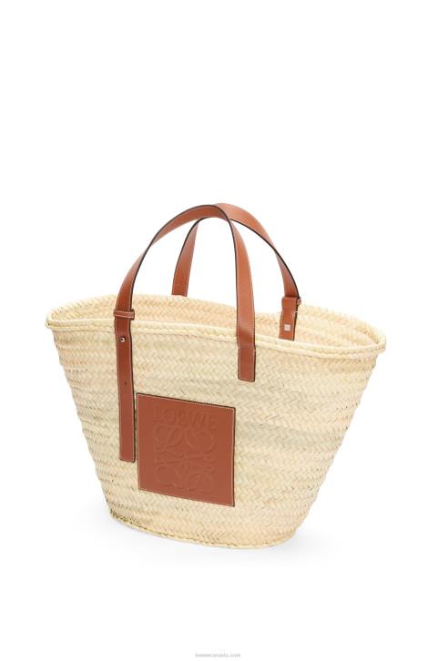 Loewe Large Basket bag in palm leaf and calfskin 688V37 Women Natural/Tan