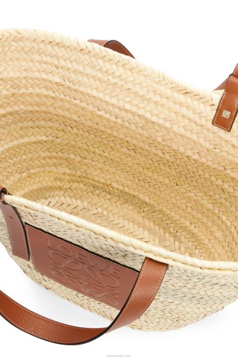 Loewe Large Basket bag in palm leaf and calfskin 688V37 Women Natural/Tan