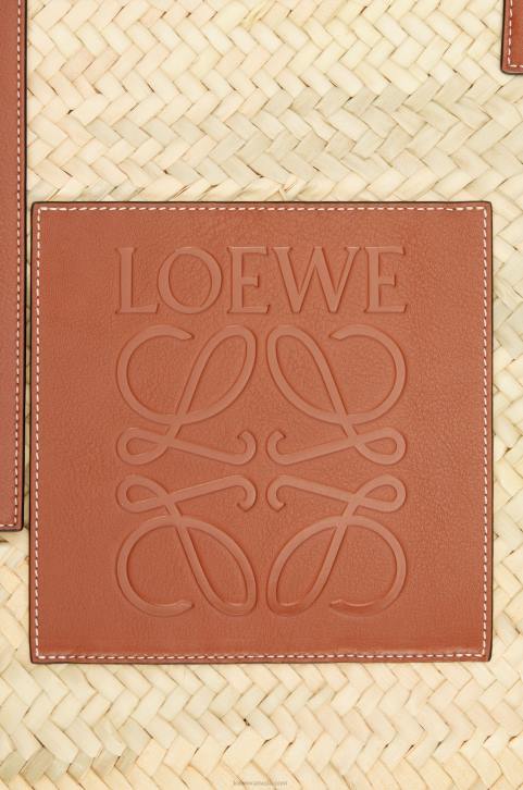 Loewe Large Basket bag in palm leaf and calfskin 688V37 Women Natural/Tan