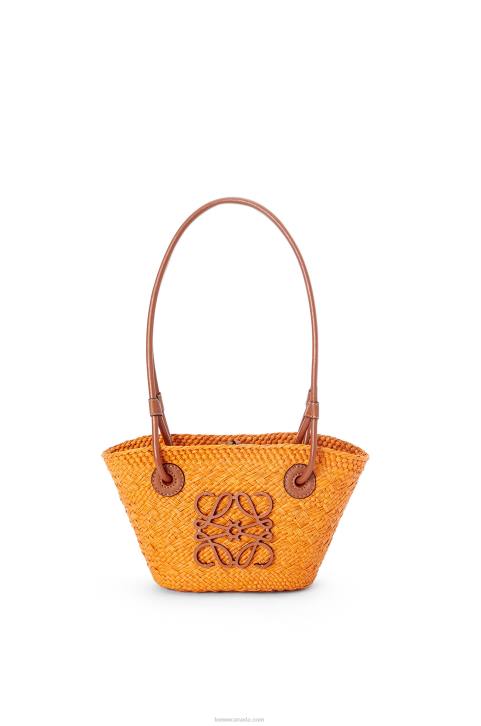 Loewe Mini Anagram Basket bag in iraca palm and calfskin 688V97 Women Orange/Tan