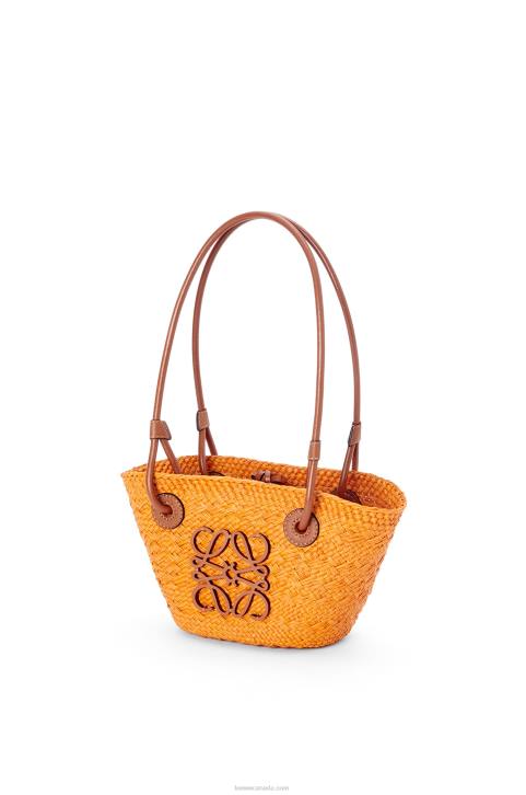 Loewe Mini Anagram Basket bag in iraca palm and calfskin 688V97 Women Orange/Tan