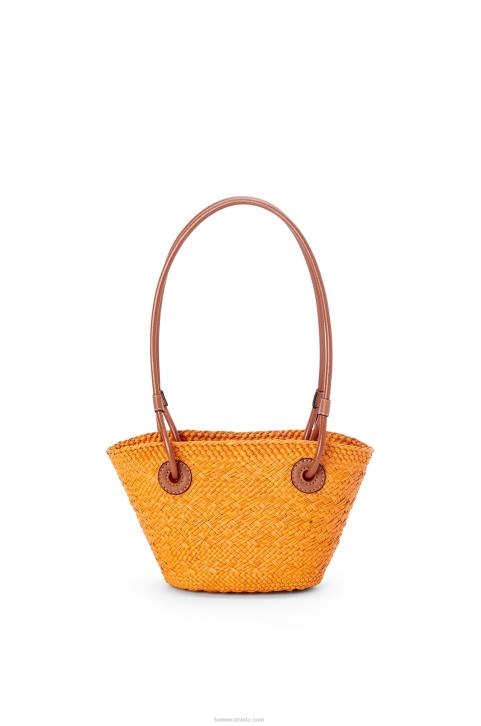 Loewe Mini Anagram Basket bag in iraca palm and calfskin 688V97 Women Orange/Tan