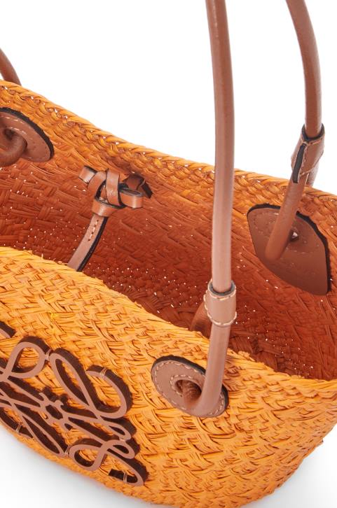 Loewe Mini Anagram Basket bag in iraca palm and calfskin 688V97 Women Orange/Tan
