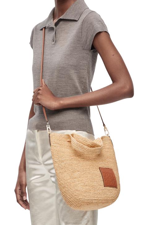 Loewe Mini Slit bag in raffia and calfskin 688V10 Women Natural/Tan