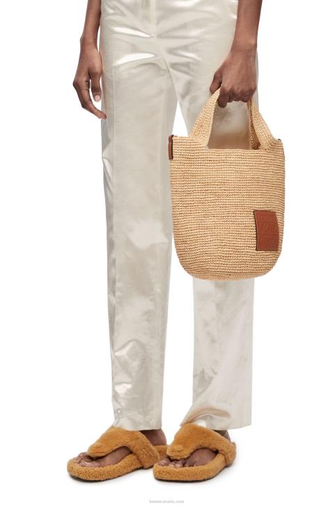 Loewe Mini Slit bag in raffia and calfskin 688V10 Women Natural/Tan