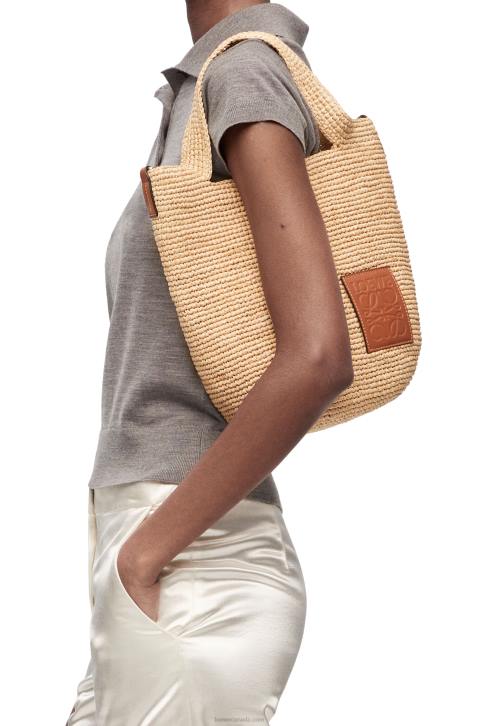 Loewe Mini Slit bag in raffia and calfskin 688V10 Women Natural/Tan