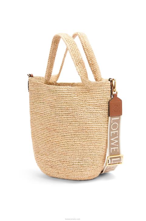 Loewe Mini Slit bag in raffia and calfskin 688V10 Women Natural/Tan