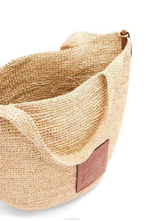 Loewe Mini Slit bag in raffia and calfskin 688V10 Women Natural/Tan