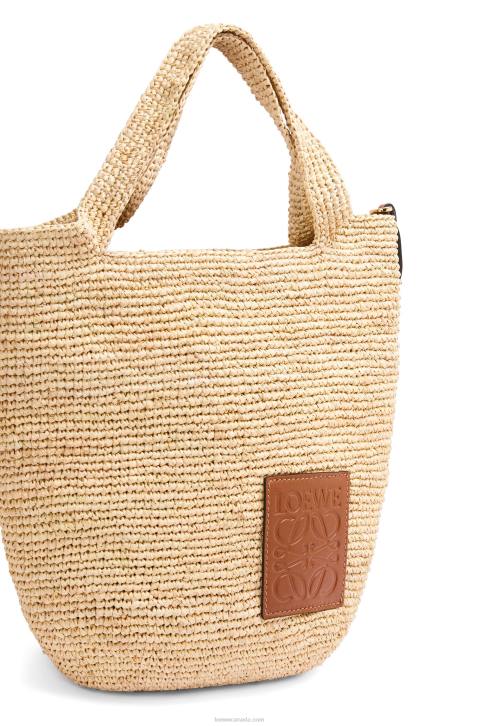 Loewe Mini Slit bag in raffia and calfskin 688V10 Women Natural/Tan