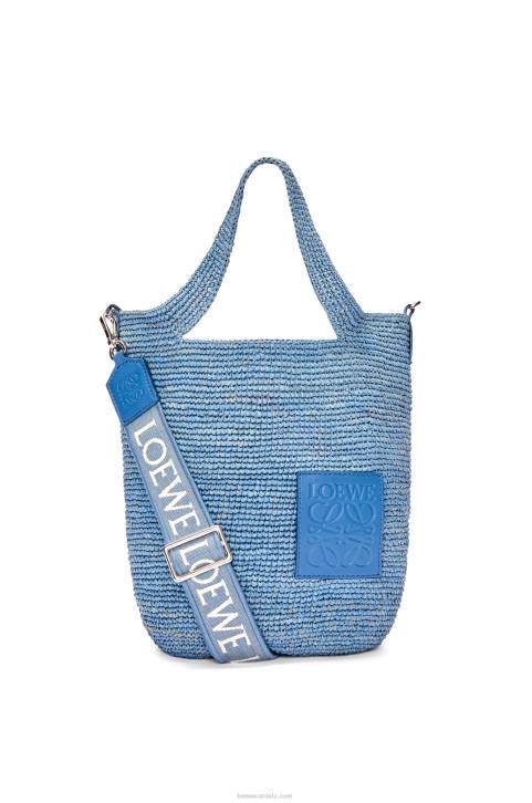 Loewe Mini Slit bag in raffia and calfskin 688V4 Women Denim Blue