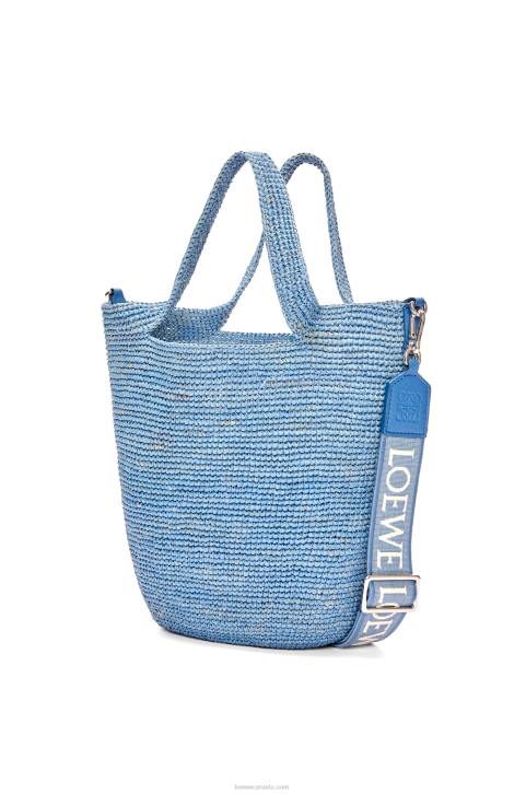 Loewe Mini Slit bag in raffia and calfskin 688V4 Women Denim Blue