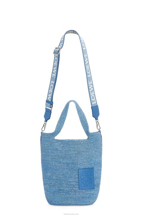 Loewe Mini Slit bag in raffia and calfskin 688V4 Women Denim Blue