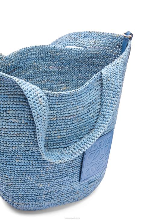 Loewe Mini Slit bag in raffia and calfskin 688V4 Women Denim Blue
