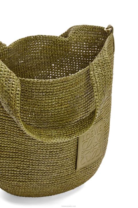 Loewe Mini Slit bag in raffia and calfskin 688V9 Women Olive