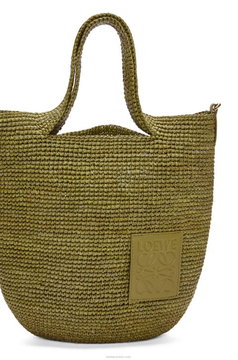 Loewe Mini Slit bag in raffia and calfskin 688V9 Women Olive
